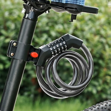 TopLLC Bicycle Lock Battery Bike Water Proof Thick Steel Cable Lock Motorcycle Bike Portable Antitheft Password Lock Five-digit Password Black + Lock Frame Bicycle combination lock