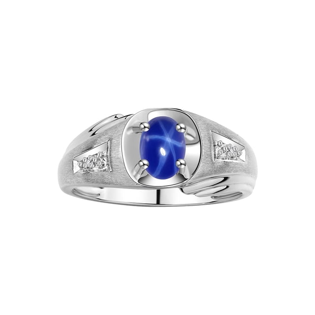 RYLOS Men's Rings Sterling Silver Rings Classic Designer Style 8X6MM Gemstone & Diamond Ring Blue Star Sapphire September Birthstone Rings For Men Size 10