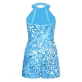 thumbnail image 2 of Yanarno Combinaison Short de Danse pour Filles, Col Licou, Paillettes, Rumba Samba, Combinaison de Danse, Fête de Noël, Bleu Pâle, 8, 2 of 5