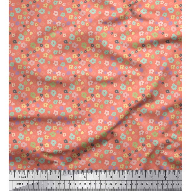 Soimoi Poly Georgette Fabric Flower Artistic Printed Fabric 1 Yard 42 Inch Wide