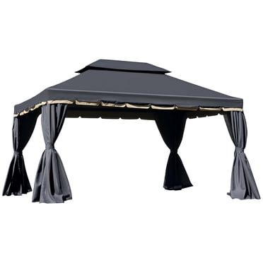 Outsunny Pavillon de Terrasse 13 Pieds x 10 Pieds avec Auvent et Toit en Polyester à 2 Niveaux, Noir