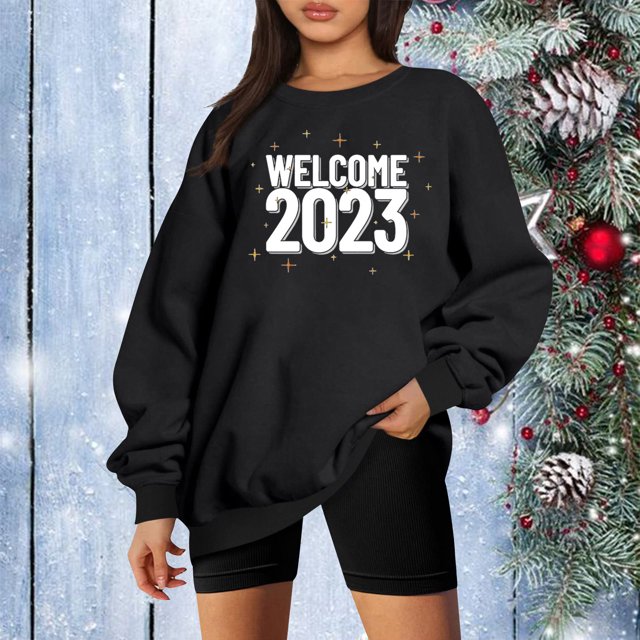 Costumes de Noël en Solde Femmes Classique Nouvel An Imprimé de Noël Col Rond Manches Longues Sweat-Shirt Ample pour Femmes