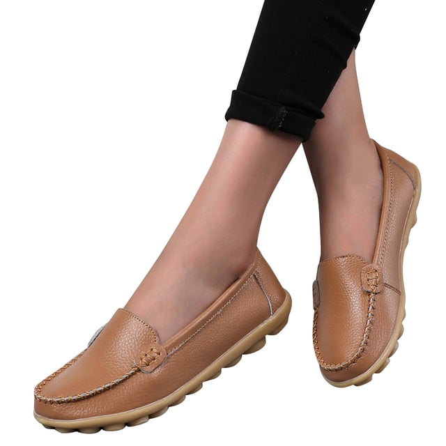 Dakaela Mocassins pour Femmes à Enfiler Décontractés pour Conduite et Travail, Plats, Bout Rond, Chaussures de Marche, Brun 8