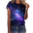thumbnail image 1 of Tnhcen T-Shirts de Base d'Été à Manches Courtes à Col Rond pour Femmes avec Imprimé Galaxie Coloré – T-Shirts Grande Taille P-5TG Extensibles et Respirants, 1 of 5