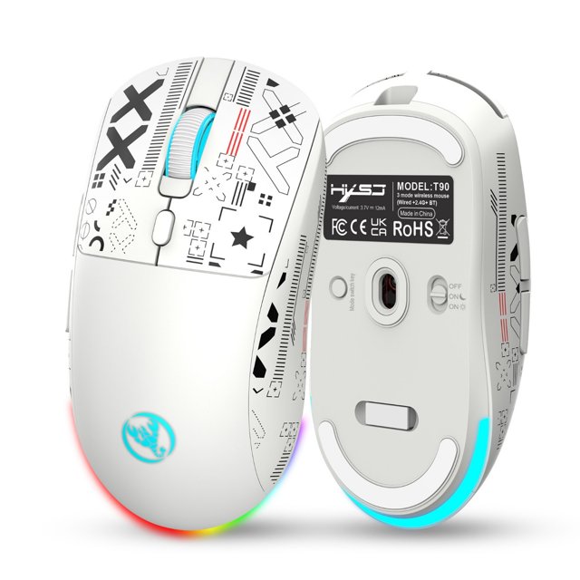 Yeeon 3 Modes Bluetooth Gaming Mouse Rechargeable 2.4G USB Wireless RGB Backlight Mice,white