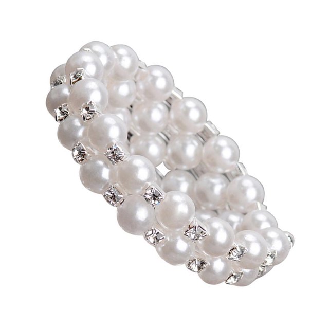 Thinsony Femmes Chic Perle Strass Bracelet Stretch Mariage pour Mariage Blanc 2 Rangée 1Set