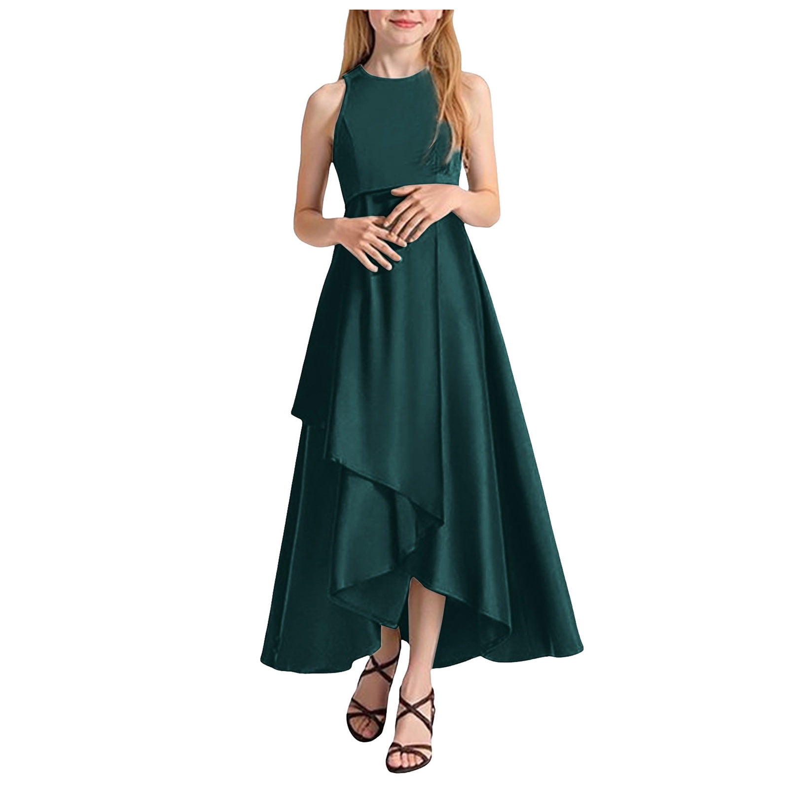 asymmetrical dresses for juniors vigerkar A-line Scoop Satin Junior Bridesmaid Girl Wedding with Cascading Ruffles （AG, 2-3 Years） Ball gown size guide: Dresses Square Neck Tweed Mini Sizes:US 12
