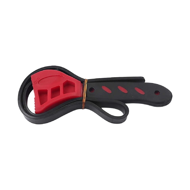 Clé à Courroie Multifonction avec Ouvre-Bouteille Ajustable, Clé Universelle en Caoutchouc Robuste avec Filtre 3-en-1, Outil Compact de Réparation Automobile pour Bricolage Mécanique Plomberie Tâches à la Maison, Rouge