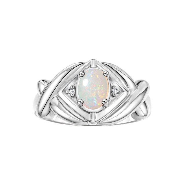 RYLOS Rings for Women Sterling Silver Ring XOXO Hugs & Kisses 7X5MM Gemstone & Diamond Exotic Opal African Jewelry Size 6