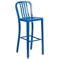 thumbnail image 1 of 30'' High Blue Metal Indoor-Outdoor Barstool with Vertical Slat Back, 1 of 9