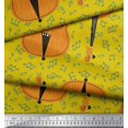 thumbnail image 2 of Soimoi Yellow Silk Fabric Notes & Violin Musical Instrument Print Fabric by the Yard 42 Inch Wide, 2 of 3
