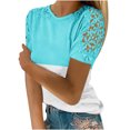 thumbnail image 2 of TopLLC Women's Short Sleeve Plus Size Tops Crewneck T Shirt Loose Fit Lace Stitching Shirts Solid Hollow Out Ruffle Tunic Tops, 2 of 5