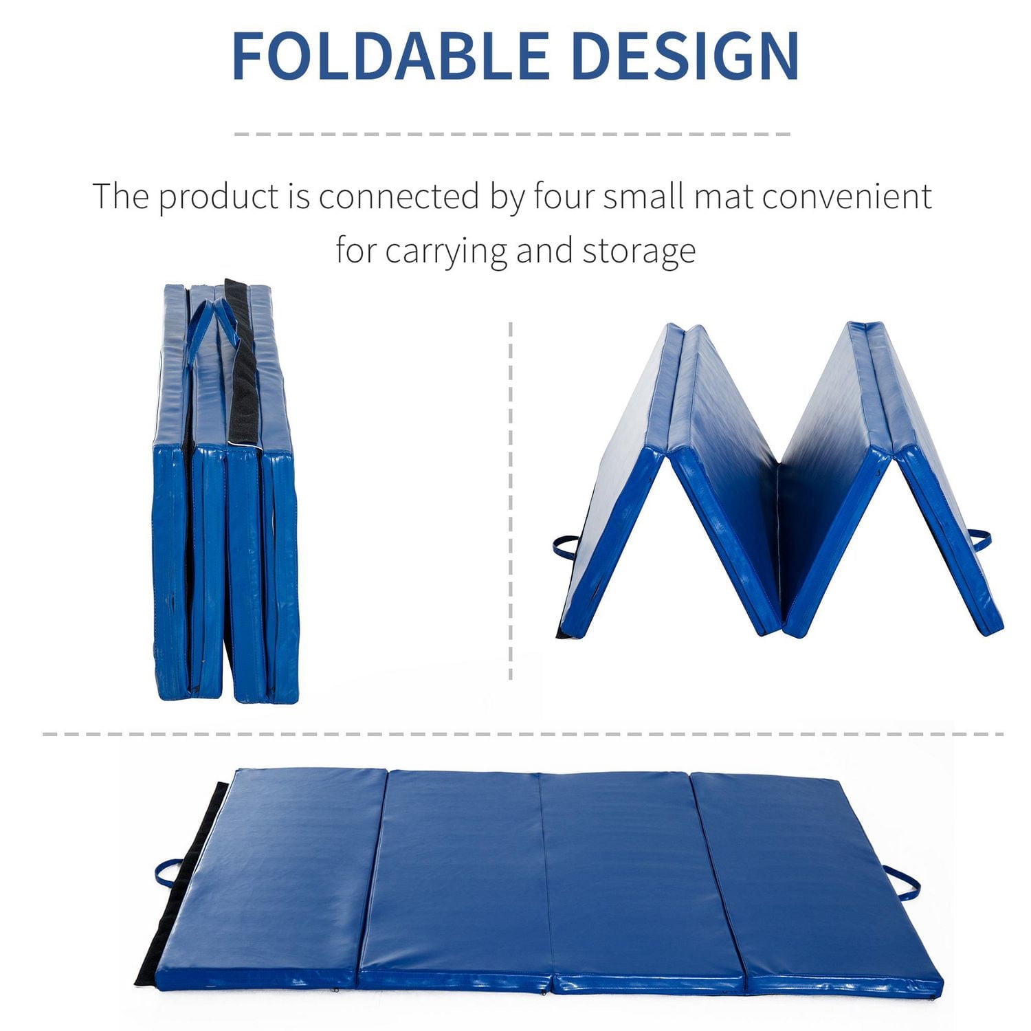 Soozier tapis de gymnastique pliable 10,2 x 15,2 x 5,1 cm, tapis d'exercice avec poignées de transport pour yoga, MMA, arts martiaux, étirements, entraînements de base, bleu