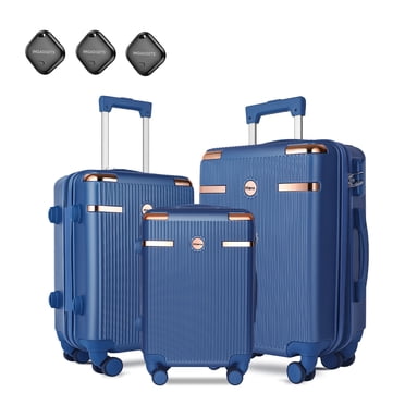 IMHome Luggage 3pc Set with GPS Tracker (Blue) | Lightweight & Durable ABS Polycarbonate | 360° 4x Dual Spinner Wheels | TSA-Approved Lock | 3 GPS World Smart Tags | Retractable Iron Handle