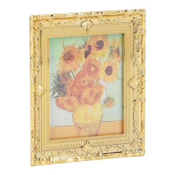 Miniatures Art Painting, Miniatures Oil Painting Golden Frame For Doll House Decoration For Girls Sunflower,Umbrella Girl