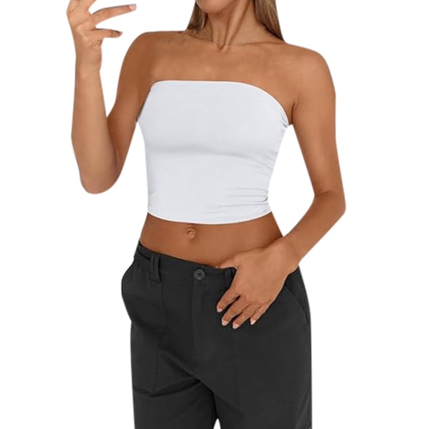 2025 Womens Solid Color 3 4 Sleeve Crop Top Crop Top Strapless