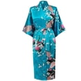 thumbnail image 3 of Penkiiy Peignoirs en Soie Simulée pour Femmes Peignoirs pour Femmes Kimono Paon Longue Robe de Chambre Robe Japonaise Robe 2TG Bleu, 3 of 5