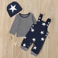 thumbnail image 2 of Toddler Boy Star Print Pattern Long Sleeve Overalls Clothes Hat Three-piece Sute, 2 of 9