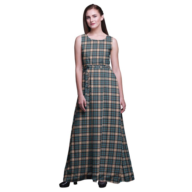 Bimba Robe de Soirée Imprimée à Col Rond pour Femmes Sans Manches - Medium