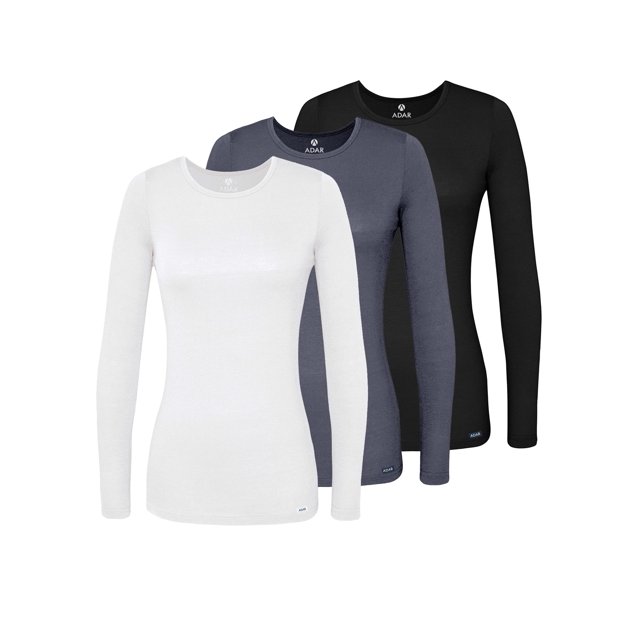 Adar Underscrubs for Women Multi Color 3 Pack - Long Sleeve Underscrub Comfort Tee