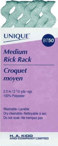 UNIQUE Medium Rick Rack polyester 6 mm (0.24 in) × 2.3 m (1/4 in × 2.5 yd), Aqua bleu