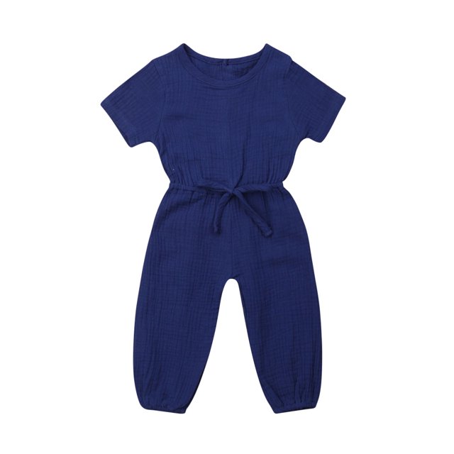 Sylvamorning Infant Baby Romper Solid Color Short Sleeve Elastic Waist Jumpsuit