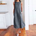 thumbnail image 1 of HKEJIAOI Robes Décontractées pour Femmes Offres Liquidation Robe d'Anniversaire Femme Décontractée à Rayures Imprimées Robe Sans Manches Col Rond Lin Poche Longue Robe Bleu Marine, 1 of 9