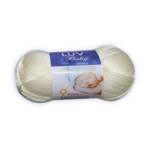 BABY LUV BABY BABY LUV Écheveau de Fil Jaune de Couleur Crème Douce avec une Étiquette Bleue et Blanche Mettant en Vedette Georgia branding et le logo Miracle Network pour Enfants, Fait de 100 % Acrylique, Idéal pour des Projets de Tricot et de crochet pour Bébé, Chauds et Doux.