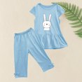 thumbnail image 4 of Chemises pour Filles, Ensemble Deux Pièces Été Col Rond Petit Imprimé Manches Courtes Manches Volantes Taille Élastique Pantalon Court, 4 of 5