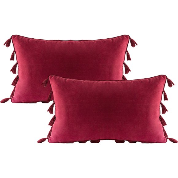 Boho Decorative Hold Pillowcase with tassel for Sofa Bed Sofa Soft Feature Cushion Cover, 12 x 20 "/30x 50cm - red