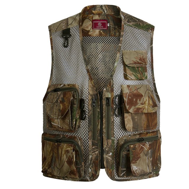 LUXUR Mens With Multiple Pockets Cargo Jacket Fishing Climbing Utility Vests Desert-A L