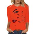 thumbnail image 1 of Penkiiy Hauts pour Femmes Mode Femmes T-shirt Imprimé Mi-Long Manches 3/4 Blouse Col Rond Hauts Décontractés Rouge Vêtements Y2K, 1 of 4