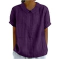 thumbnail image 1 of JIRNDf Chemises pour Femmes Hauts Tendance Été Col à Revers Manches Courtes Mode Tunique Décontractée Blouse Violette m, 1 of 6