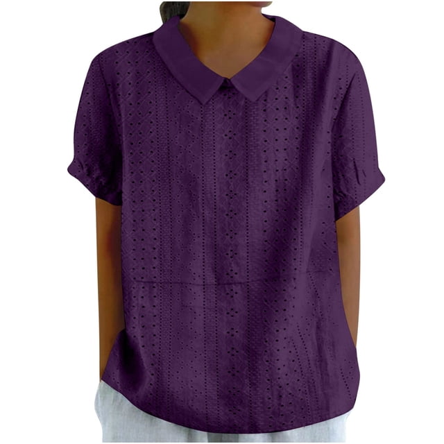 JIRNDf Chemises pour Femmes Hauts Tendance Été Col à Revers Manches Courtes Mode Tunique Décontractée Blouse Violette m