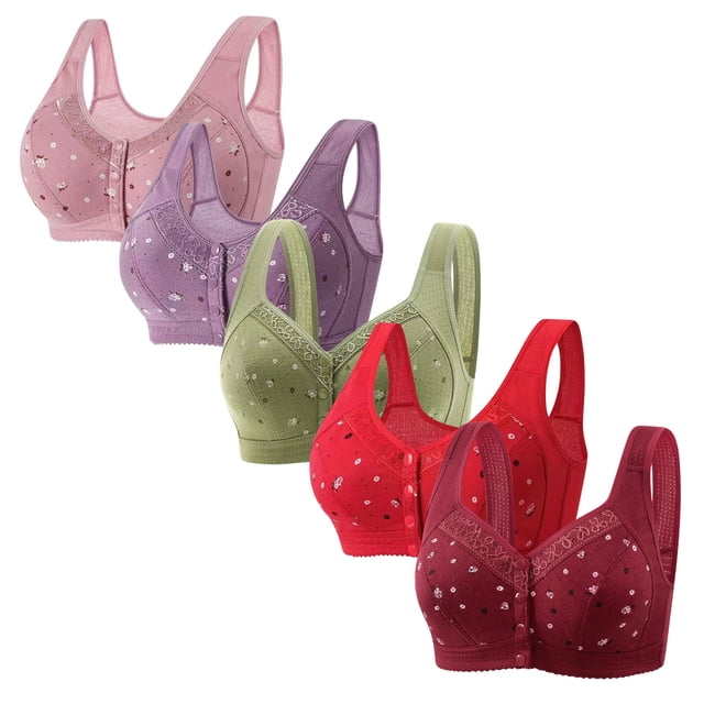 Plebaso Everyday Bras Pack of 5 for Women Front Closure Button Bras No Underwire Full Coverage Bralettes
