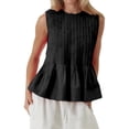 thumbnail image 3 of Débardeur Blouse Sans Manches à Basque Plissé d'Été pour Femmes, Col Rond, Style Babydoll Y2K, Chemisier Chemise Noir P, 3 of 9
