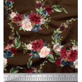 thumbnail image 1 of Soimoi Brown polyester Crepe Fabric Ranunculus & Penoy Floral Print Print Fabric by the Yard 52 Inch Wide, 1 of 3