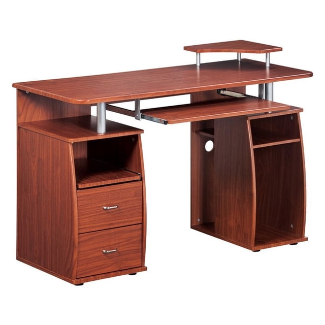 Scranton & Co Transitional Wood Computer Desk with Keyboard Tray in Mahogany