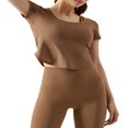 thumbnail image 2 of Femmes Entraînement T-Shirts Manches Courtes Ourlet Courbé Yoga Tops, 2 of 6