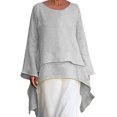 thumbnail image 2 of pxiakgy T-Shirts pour Femmes Mode Grande Taille Irrégulière Décontracté Lin Manches Longues Col Rond blouse T-Shirts Femmes Gris + TG, 2 of 9