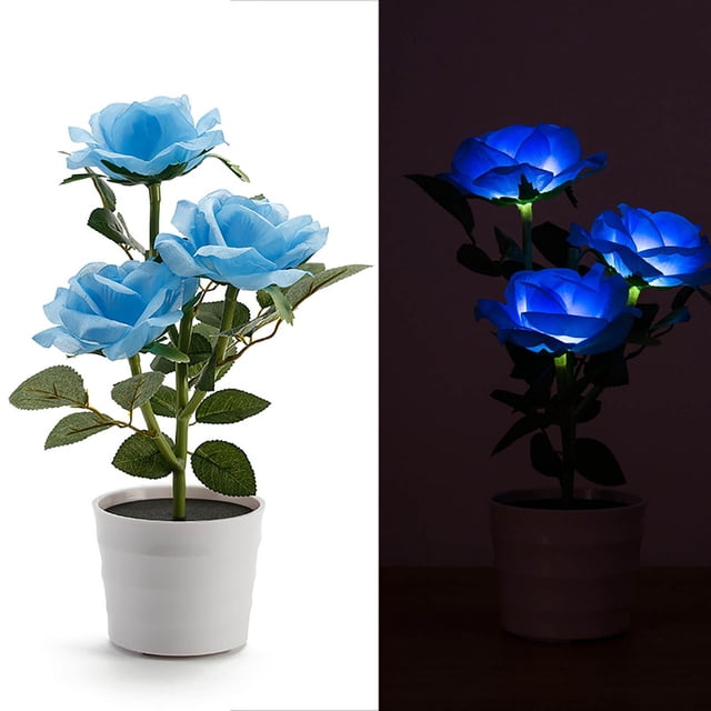 EGNMCR 3 Led Rose Lantern Solar 3 Heads Rose LED Potted Table Lamp Night Light Solar lantern