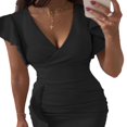 thumbnail image 4 of MesaSe Femmes d'Été Près du Cou Manches Robe V Swing Robe avec Poches Couleur Unie une Seule Pièce, 4 of 9