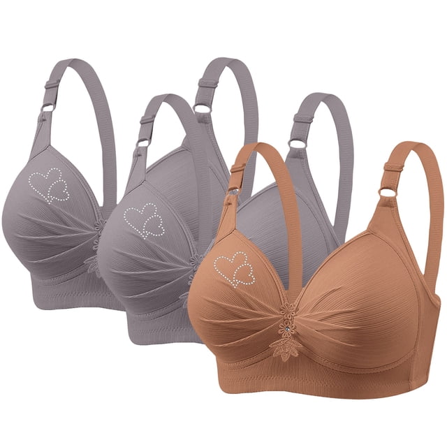 fheaev Soutien-Gorge 3 Pcs Grande Taille pour Femmes Soutiens-Gorge Sans Fil Sans Armature Imprimé Rassemblé Grande Taille Sans Armature Bretelles Réglables Couverture Complète Rehausseur Soutiens-Gorge Quotidiens sous-Vêtements