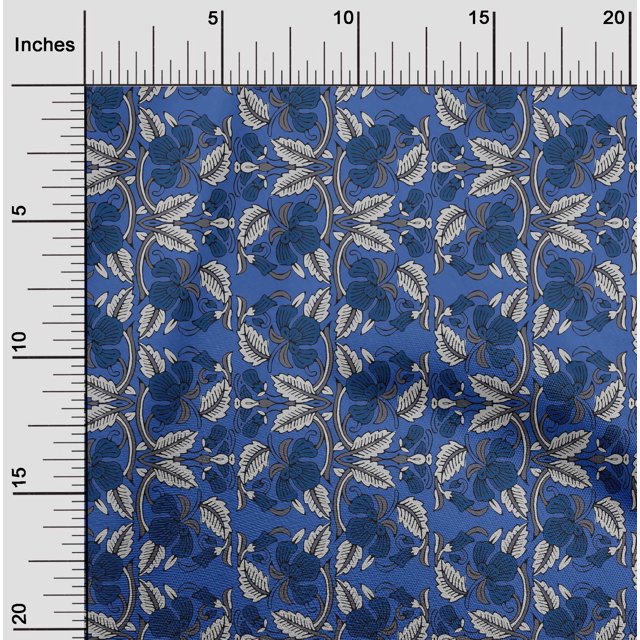 oneOone Silk Tabby Fabric Leaves & Floral Block Print Sewing Fabric BTY 42 Inch Wide