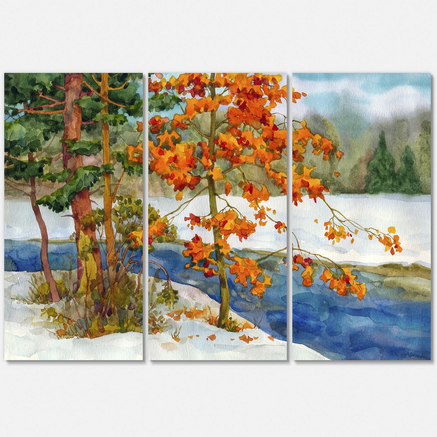 Designart Flux dans la forêt d'hiver I Art mural sur toile