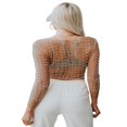 thumbnail image 3 of Women‘s Summer Sheer Mesh Tops Long Sleeve  Neck Rhinestone Slim Fit Crop Tops, 3 of 5