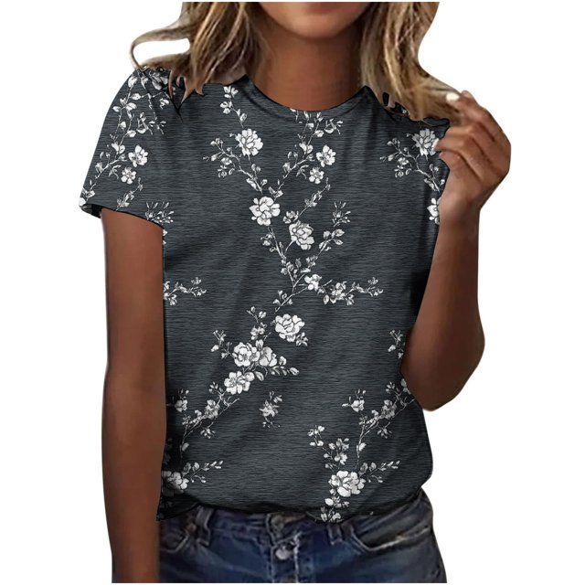 Pisexur Hauts d'Été pour Femmes, Blouses Habillées Décontractées pour Femmes, Hauts à la Mode pour Femmes, Chandail Décontracté Imprimé à Manches Courtes Col Rond, Grande Taille pour Femmes Multicolore, S