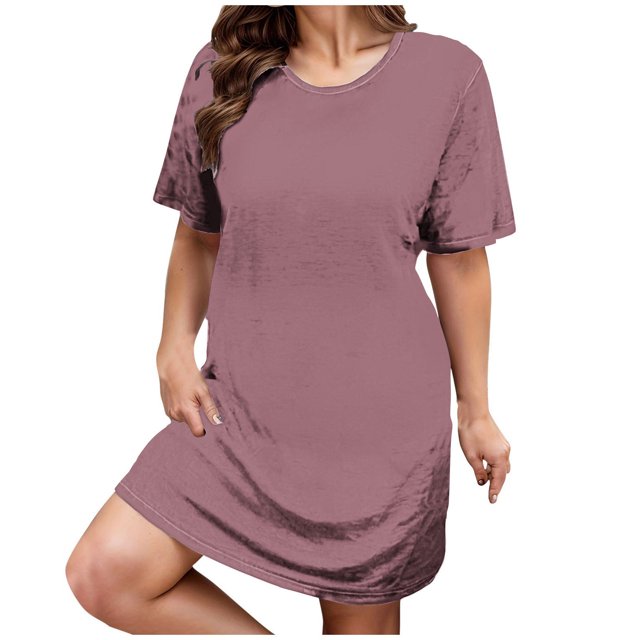 Timegard Robes pour Femmes Grande Taille Col Rond Manches Courtes Décontractées Couleur Unie Amples Confortables Robes