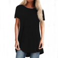 thumbnail image 1 of JIRNDf Chemises pour Femmes Hauts Tendance Été Mode Grande Taille Col Rond Manches Courtes Longues Tuniques pour Femmes Blouse Décontractée Noir G, 1 of 9