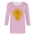 thumbnail image 4 of RKSTN Hauts pour Femmes Mode Décontractée Imprimé Crucifix Col Rond Manches 3/4 T-Shirt Couleur Unie Ajusté Blouse Printemps Été, 4 of 4